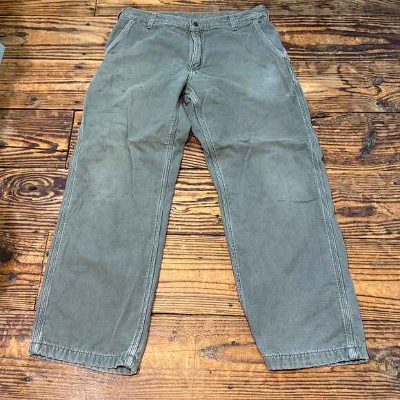 Carhartt Dungaree Flannel Lined Pants Mens 34x30 B176 DMS Workwear Camp Hunt - Picture 1 of 9